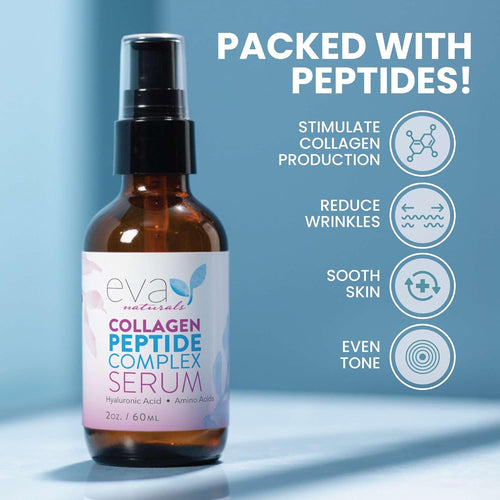 Eva Naturals Multi Peptide Face Serum – Anti Aging Collagen Peptides for Plump & Firm Skin Elasticity, Wrinkle & Fine Line Renewal, Fragrance Free Firming Facial Skincare - 2 oz 2 Pack