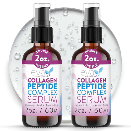 Eva Naturals Multi Peptide Face Serum – Anti Aging Collagen Peptides for Plump & Firm Skin Elasticity, Wrinkle & Fine Line Renewal, Fragrance Free Firming Facial Skincare - 2 oz 2 Pack